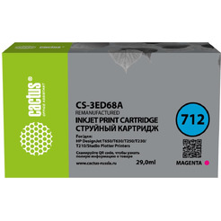 Картридж струйный Cactus CS-3ED68A 712 пурпурный (29мл) для HP DJ T230/T630/T650