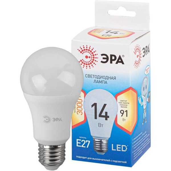 Лампа светодиодная ЭРА QX LED-14 Ват-A60-2700K-E27 (арт.A60-17W-827-E27) 10/100