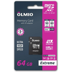 Карта памяти Olmio Extreme microSDHC 64GB Class 10 UHS-I (с адаптером)