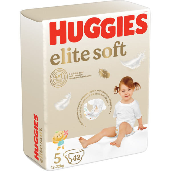 Детские одноразовые подгузники Huggies Elite Soft Mega 5 (12-22кг) 42шт