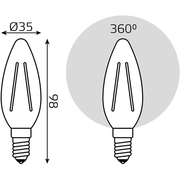 Лампа светодиодная филаментная GAUSS C37 9W 4100K E14