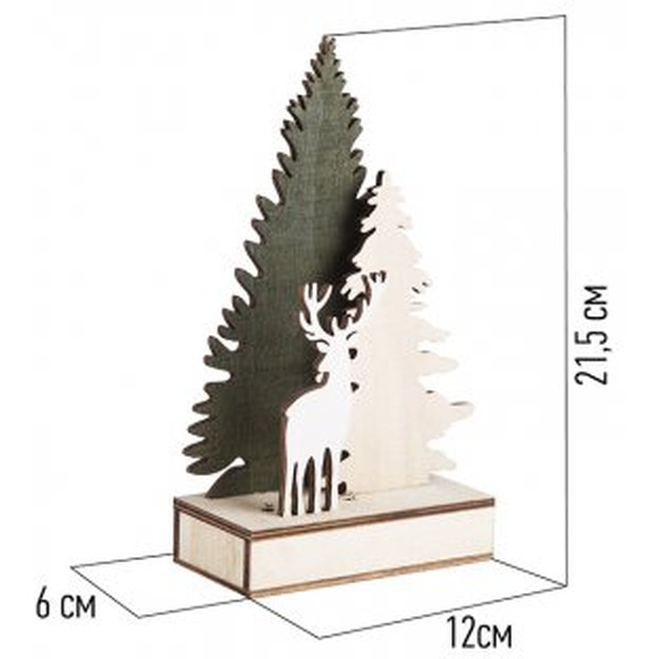 Деревянная фигурка с подсветкой NEON-NIGHT Елочка с оленем 504-002