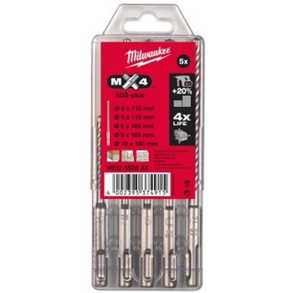 Набор буров MILWAUKEE MX4 SDS-plus 5 шт (4932352833)