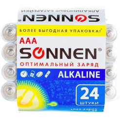 Батарейки SONNEN 24 шт, Alkaline, ААА(LR03, 24А)