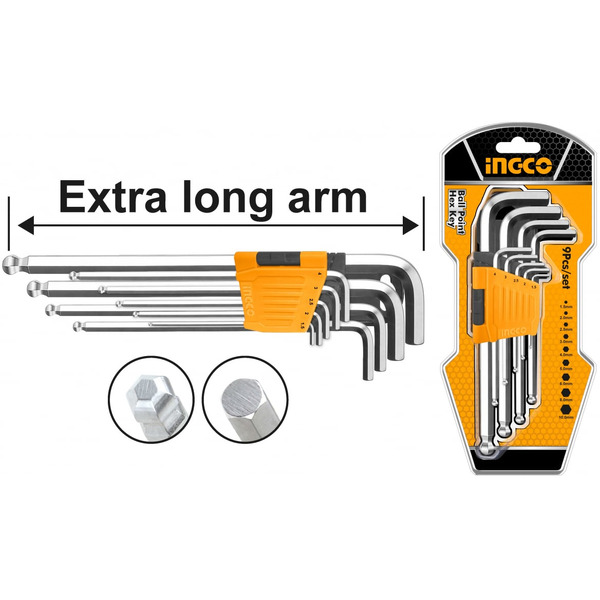 Набор шестигранников с шаром HEX Extra Long INGCO HHK12092