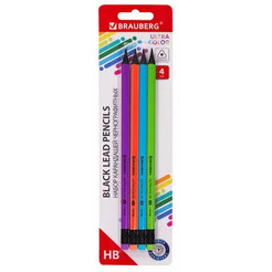 Набор карандашей чернографитных Brauberg ULTRA COLOR HB, с ластиком, пластиковые (181709) 4 шт