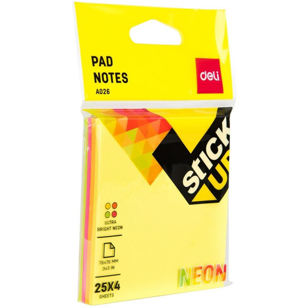 Блок самоклеящийся DELI A02602 (4*25 л.,неон)
