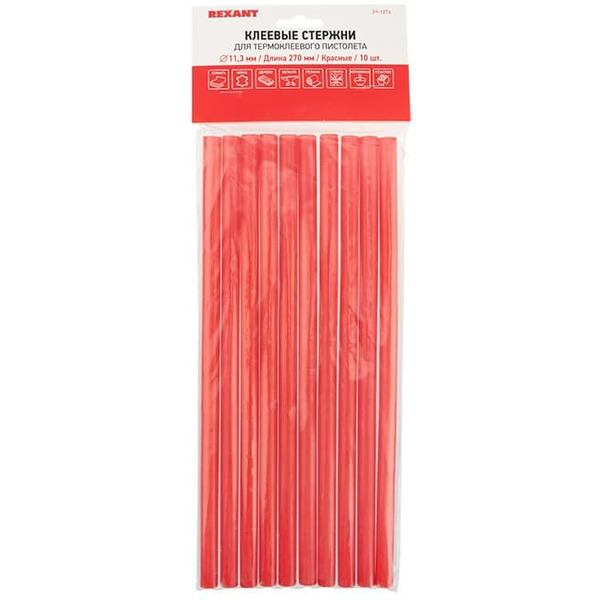 Клеевые стержни Rexant 09-1274 (10 шт, красный)