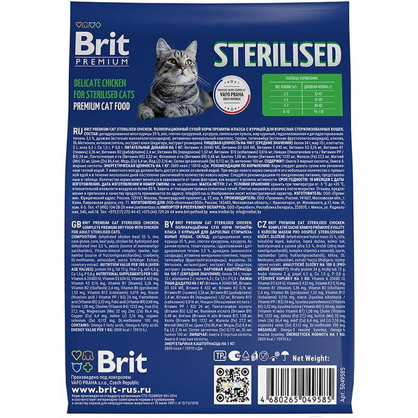 Сухой корм для кошек Брит Premium Cat Sterilized Chicken 5049585 (2кг)