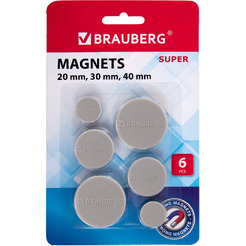 Набор магнитов BRAUBERG 237481 серые (20 мм - 2 шт, 30 мм - 2 шт, 40 мм - 2 шт)