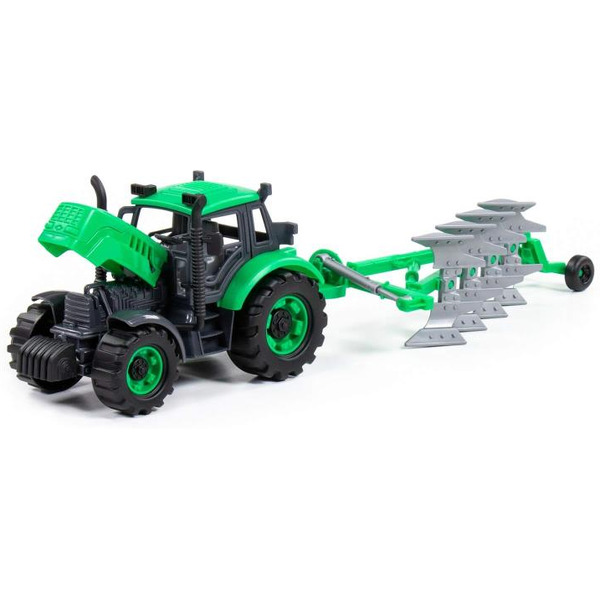Трактор Полесье Прогресс с плугом 91307 (зеленый)