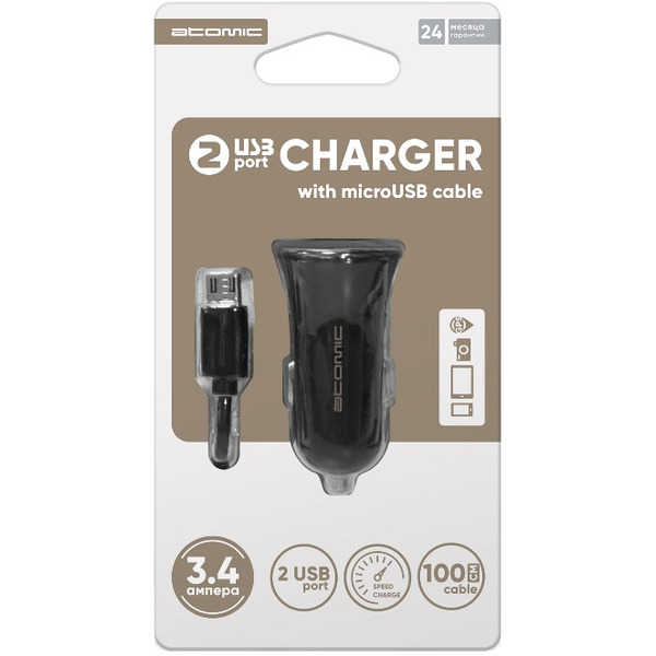 Автомобильное зарядное устройство с кабелем ATOMIC C240М