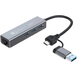 Разветвитель USB-C + USB-A Digma DHUB-LAN-4port