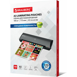 Пленка для ламинирования BRAUBERG глянцевая A3 175 мкм 100 шт 531778