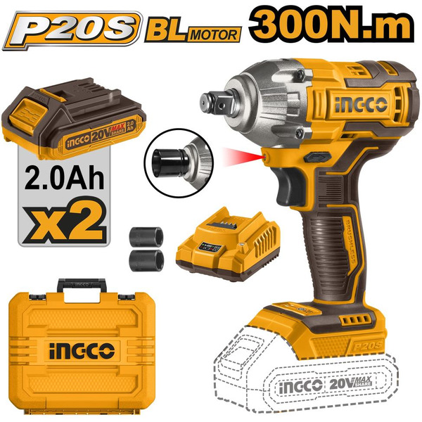 Аккумуляторный ударный гайковерт INGCO CIWLI2038 (20В)