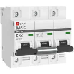 Выключатель автоматический EKF Basic ВА 47-100 3P 32А (C) 10kA