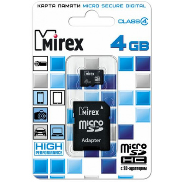 Карта памяти Mirex microSDHC 4GB (13613-ADTMSD04)