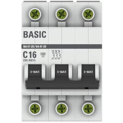 Выключатель автоматический EKF 3P 16А (C) 4,5кА ВА 47-29