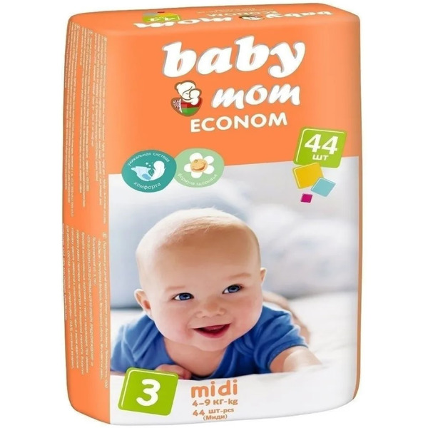 Подгузники для детей Baby Mom Econom 3 (MIDI) 4-9 кг, 44шт