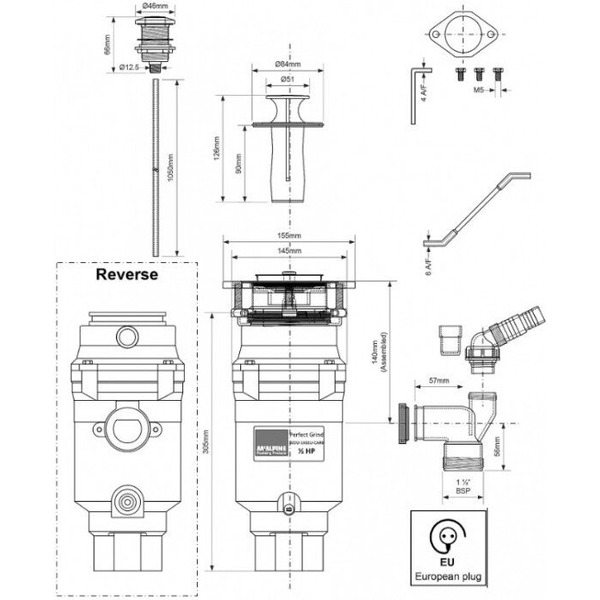 Измельчитель пищевых отходов McAlpine Perfect Grind Slim WDU-1ASEU-CARB