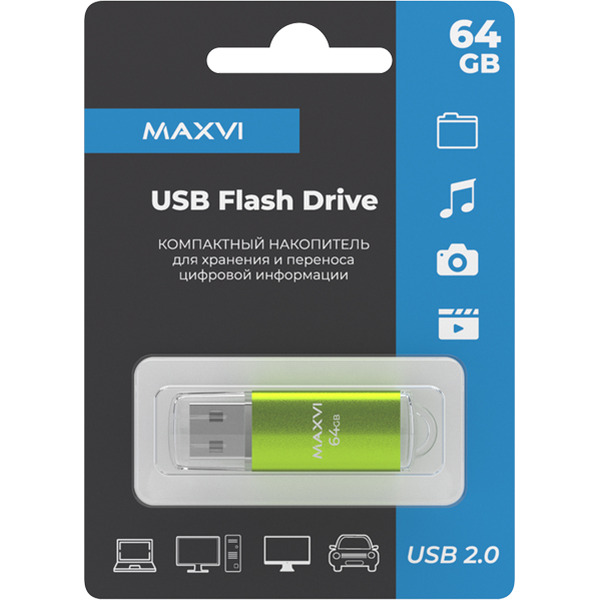 USB флеш-накопитель Maxvi MP 64GB 2.0 green