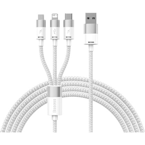 Кабель Baseus One-For-Three Fast Charging Data Cable 3.5A USB Type-A - USB Type-C/microUSB/Lightning CAXS000002 (1.2 м, белый)