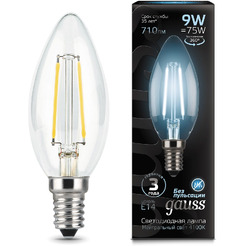 Лампа светодиодная филаментная GAUSS C37 9W 4100K E14