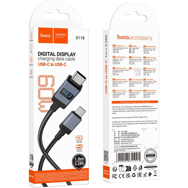 Кабель Hoco X118 USB Type-C - USB Type-C (черный)