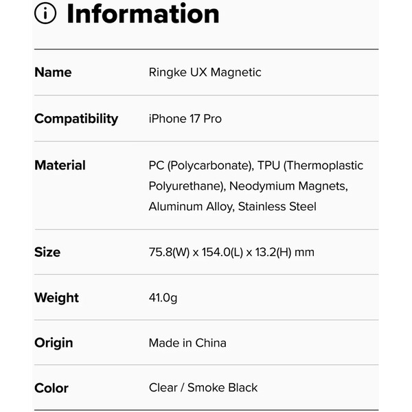 Чехол Ringke UX MAGNETIC для iPhone 17 Pro SMOKE BLACK