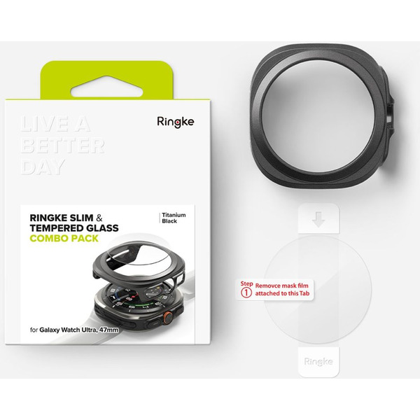 Чехол с защитным стеклом Ringke SLIM & TEMPERED GLASS для GALAXY WATCH ULTRA (47 MM) TITANIUM BLACK