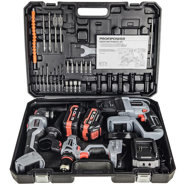 Аккумуляторный бесщеточный НАБОР 2в1 Profipower ProfiSet-3E18 (Li-ion-2шт, 4Ач, З/У, кейс, E0080,T0056, T0058)