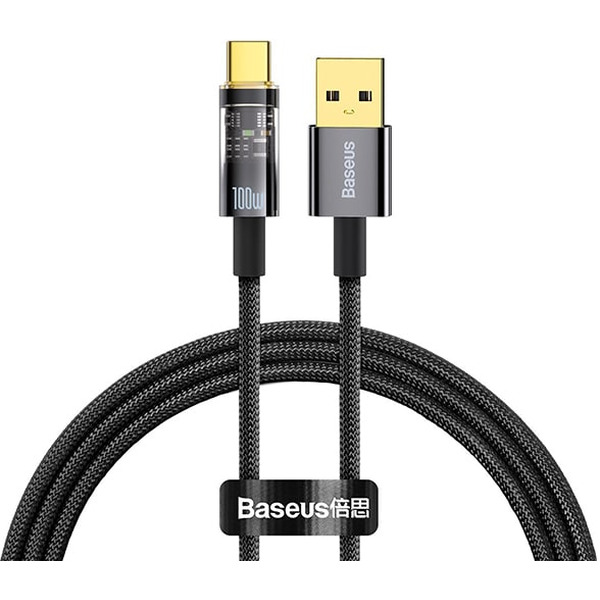 Кабель Baseus Explorer Series Auto Power-Off Fast Charging USB Type-A -USB Type-C (CATS000201) 1 м, черный