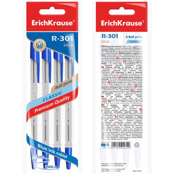 Набор шариковых ручек Erich Krause Stick Classic R-301 22032 (4 шт)