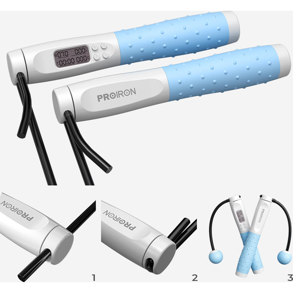 Скакалка умная с дисплеем PROIRON ПРО042 (бело-синяя)