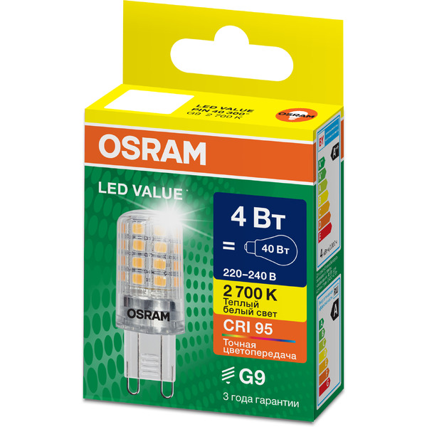 Лампа светодиодная OSRAM Value PIN40 4W 2700K G9 CL