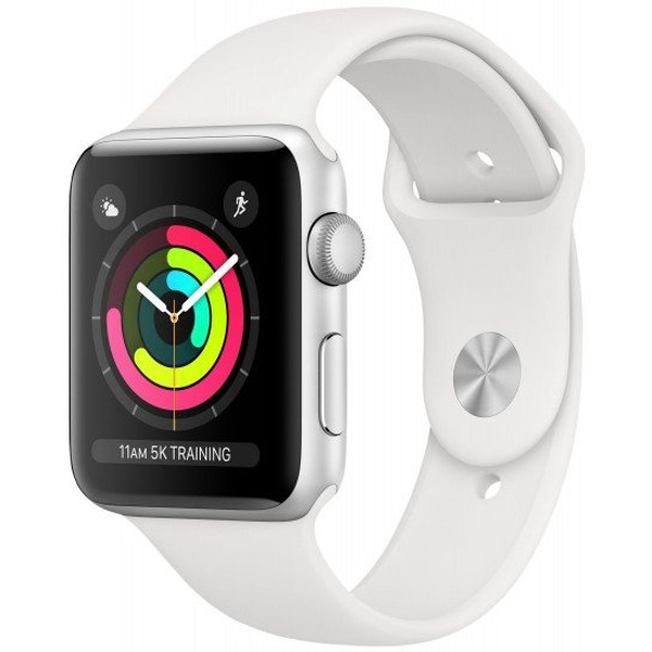 Смарт-часы APPLE Watch Series 3 Silver Aluminium Case with White Sport Band 42mm (MTF22FS/A)