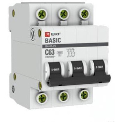 Автоматический выключатель EKF ВА 47-29 3P 63А (С) 4.5кА mcb4729-3-63C