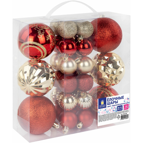 Шары ёлочные Золотая сказка 592168 (30 шт, красный/золотой)