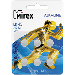Батарея щелочная Mirex AG12 / LR43 1,5V 6 шт (6/216/648), блистер 23702-LR43-E6