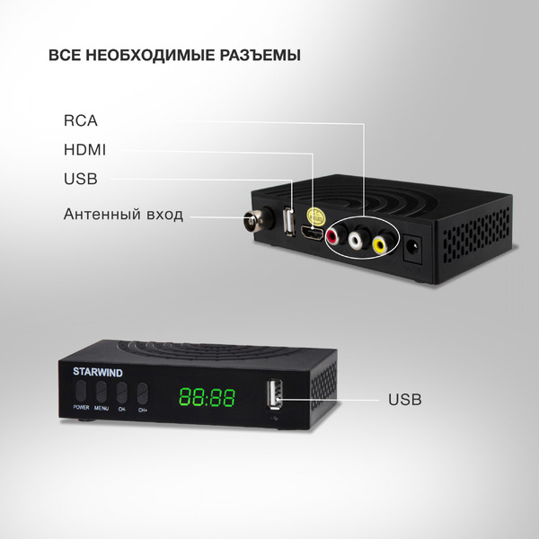 Ресивер DVB-T2 Starwind CT-220 (черный)