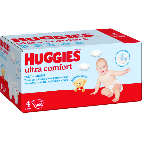 Детские одноразовые подгузники HUGGIES Ultra Comfort 4 Disney Box Boy (8-14кг) 100 шт.