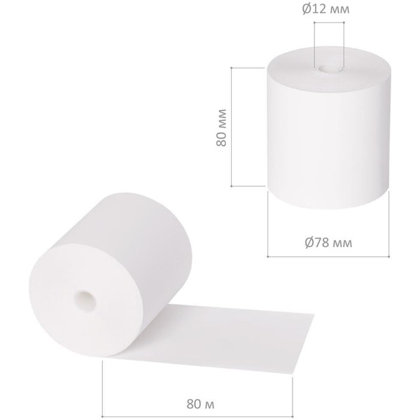 Чековая лента BRAUBERG 110895 80мм(диаметр 78мм, длина 80м, втулка 12мм), 6 шт.