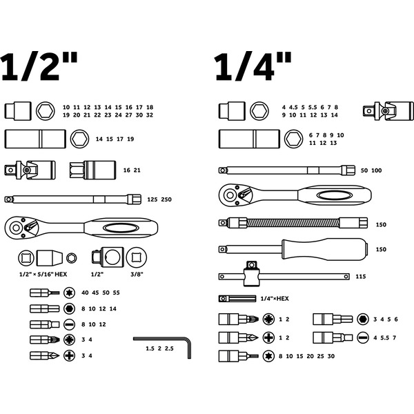 Набор головок и бит 1/4 1/2 PRO STARTUL GRAND PRIX (PRO-094G) 94пр.