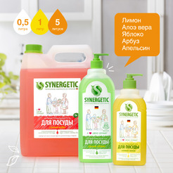 Средство для мытья посуды SYNERGETIC антибактериальное, гипоаллергенное, с ароматом яблока, 5л (103504)