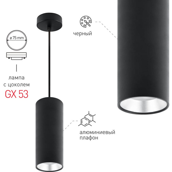 Потолочный светильник ЭРА PL12 GX53 BK/SL (Б0048544)