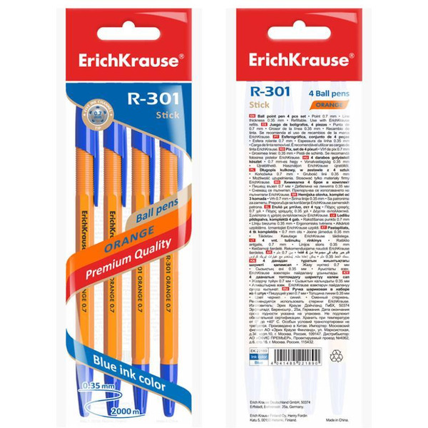 Набор шариковых ручек Erich Krause Stick Orange R-301 22189 (4 шт)