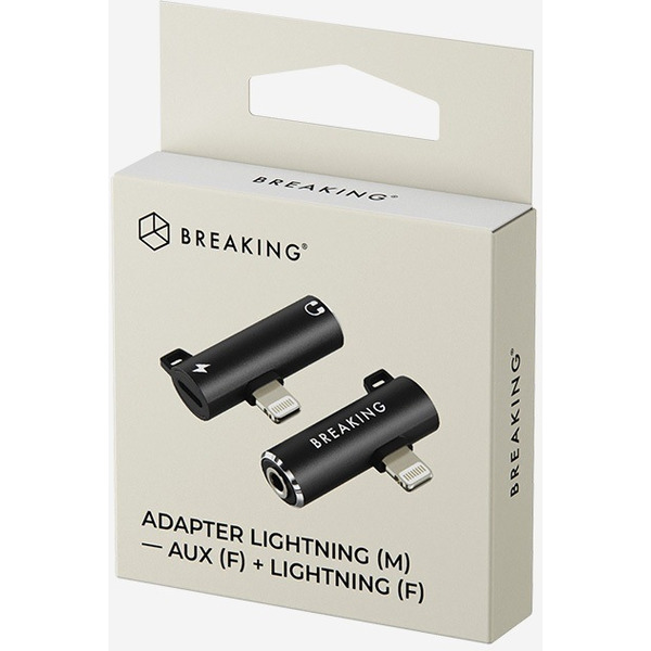 Адаптер Lightning - AUX 3.5мм + Lightning Breaking 24570 (черный)