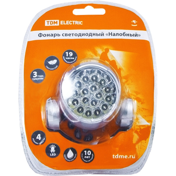 Фонарь светодиодный TDM Налобный, 18 светодиодов SQ0350-0004