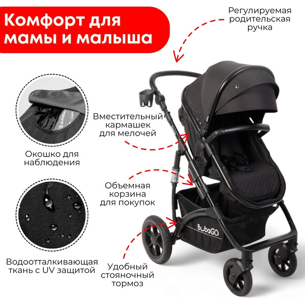 Коляска детская BubaGo Zoom BG 196-1 (3в1, Черный)