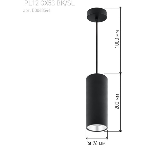 Потолочный светильник ЭРА PL12 GX53 BK/SL (Б0048544)